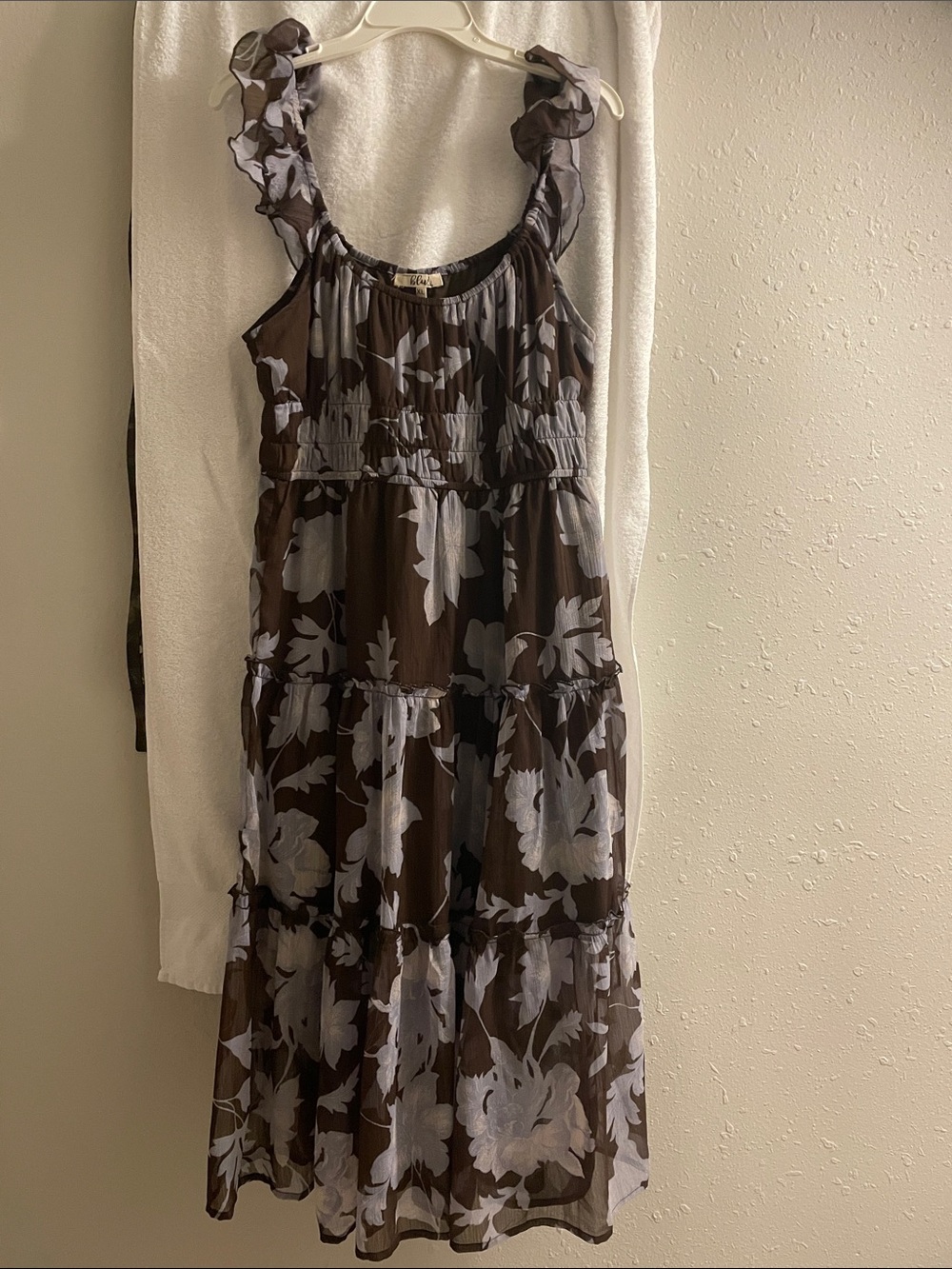 Ladies Brown Floral Tiered Sundress with Ruffle Straps